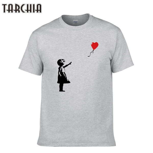 TARCHIA/Новое поступление, футболка, хлопковые топы, футболки kcco, с воздушным шаром, для девочек, Бэнкси, для мужчин, с коротким рукавом, для мальчиков, повседневная, homme, футболка, плюс мода - Цвет: Серый