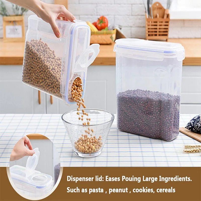 

Hoomall 1PC 4L/2.5L/1.1L Plastic Storage Tanks Cereal Dispenser Cereal Storage Containers Square Kitchen Storage Box