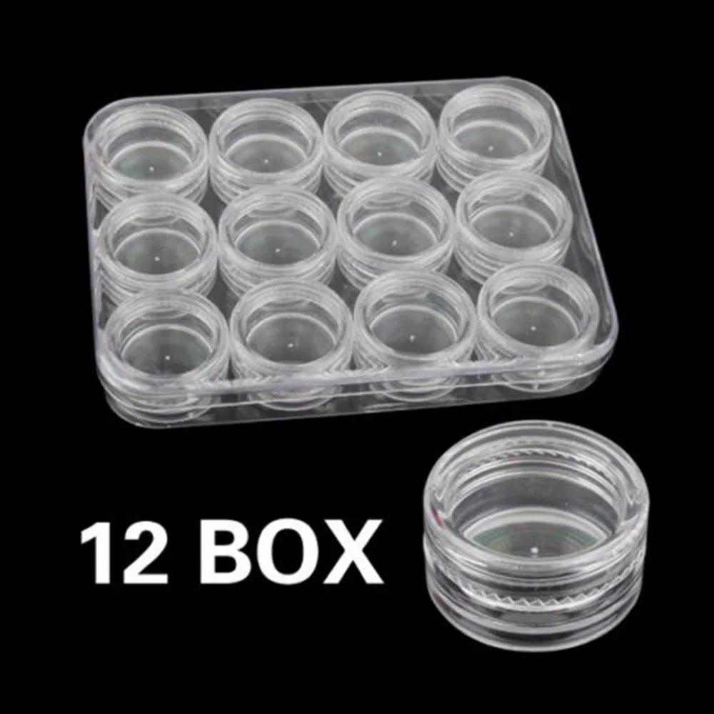 

12Pcs Empty Storage Case Pot Bottle For Nail Art Tips Gems Drug Pill Jewelry