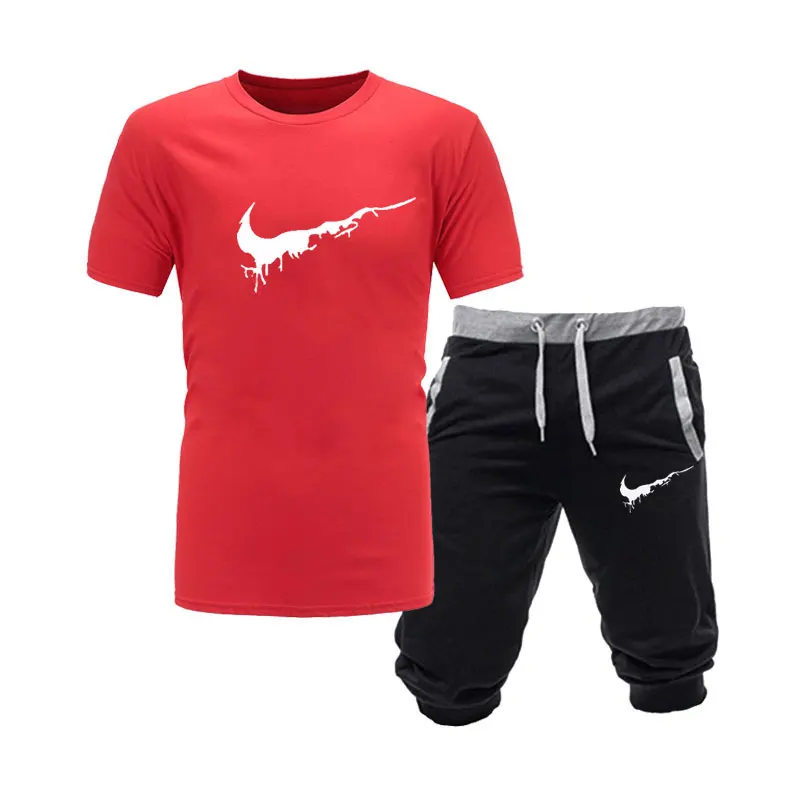 

2019 New Men Fashion Two Pieces Sets T Shirts+Shorts Suit Men Summer Tops Tees Fashion Tshirt High Quality men clothing