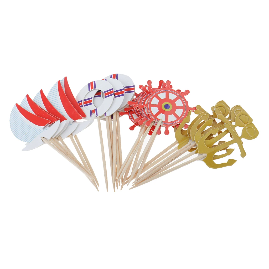 24pcs Novelty Sailing Ocean Sailor Theme Food Cupcake Picks Toppers Birthday Party Baby Shower Favors