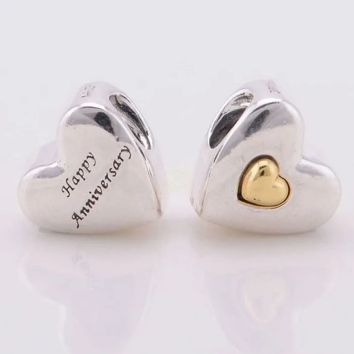 

925 Sterling Silver Screw Thread Charms Gold color Heart Beads DIY Jewelry Suitable for Brand Charm Bracelets & Necklaces