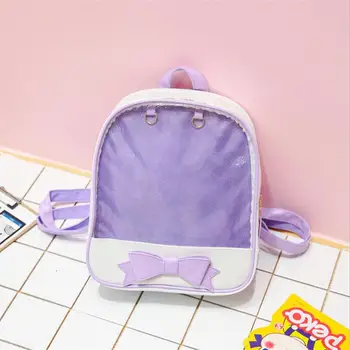 

Brand Summer Candy Color PVC Transparent Bow Backpack Flower Zipper Women Clear Daily Backpack Girls School Bag