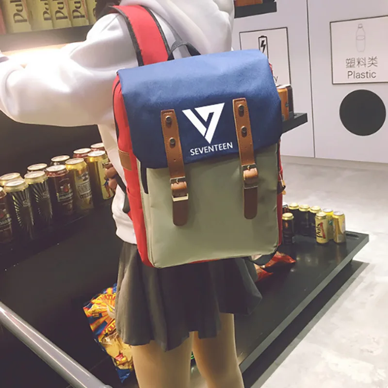 

SEVENTEEN combination multi-color optional canvas bag and leisure backpack Personality printing student bag