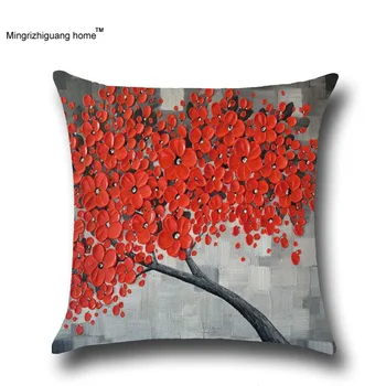 

1PC 3D Painting Trees Flowers Cotton Pillowcases Cushion Cover Linen Blend Home Office Sofa Square Pillow Case Decorative OU 002