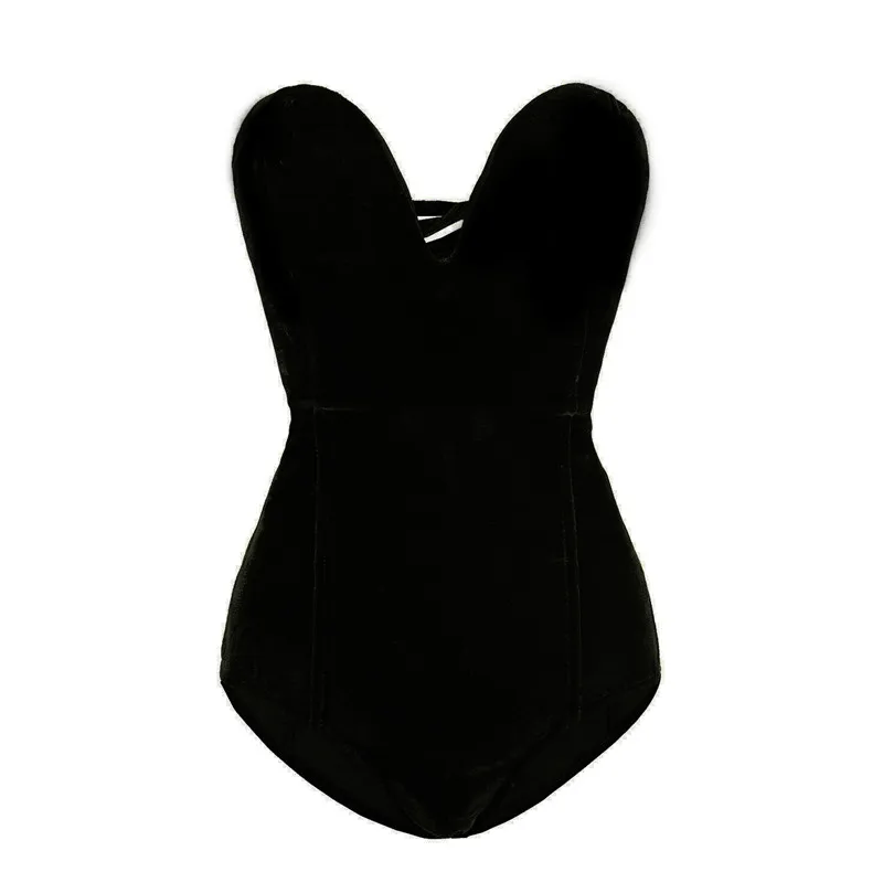 black body suit Casual Woman Sleeveless Strapless Velvet Bodysuit Sesy Backless V Neck Bodycon Jumpsuit Fashion Body Tops Clothes Women Suit mesh bodysuit Bodysuits