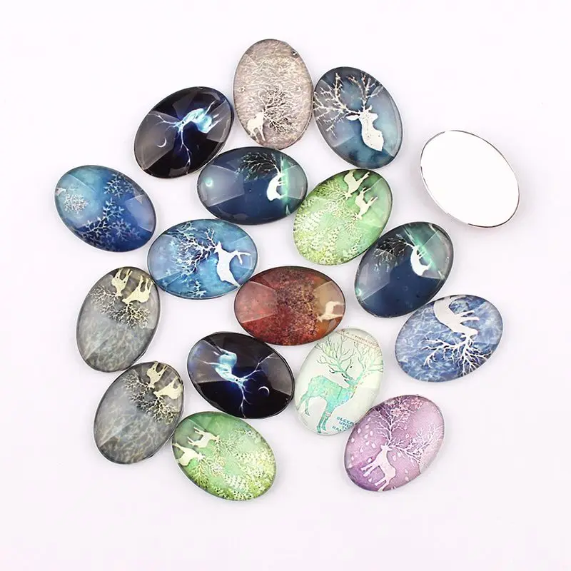 

16pcs/lot 18x25mm Handmade Mulity Cute David's Deer Glass Cabochon Domed Oval Jewelry Accessories Supplies for jewelry