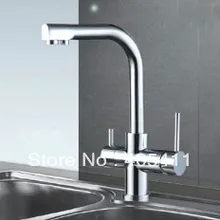 Латунь хром полированный 3 способ кухонная раковина смеситель 2 отверстия питьевой водопроводной воды 2013 arrive.1pcs/лот
