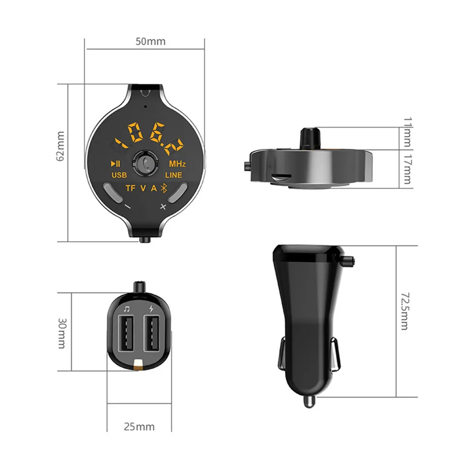 Bluetooth FM Transmitter Wireless Bluetooth FM Modulator Handsfree Car Kit 3.5mm Bluetooth Aux Car MP3 Player TF USB Car Charger (12)