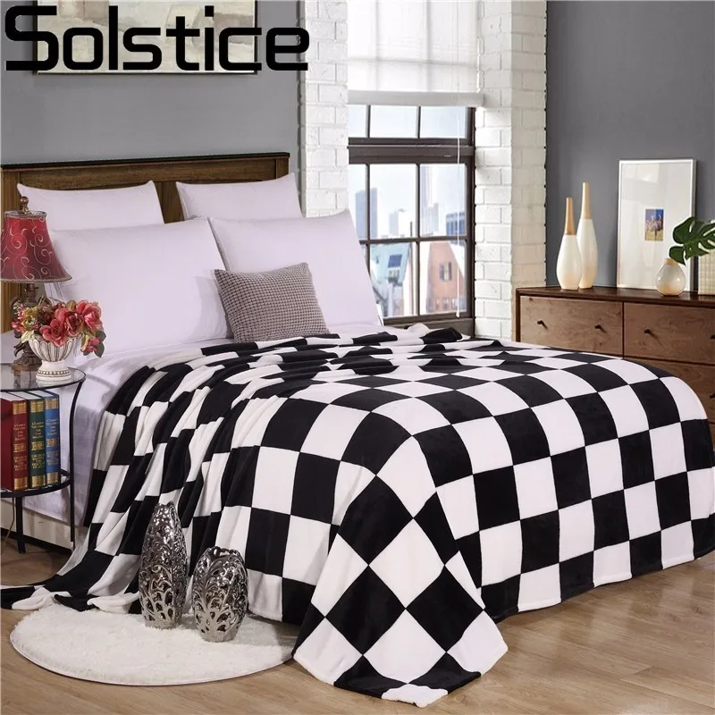 Solstice Winter Warm Comfortable Black And White Plaid Blankets Fleece