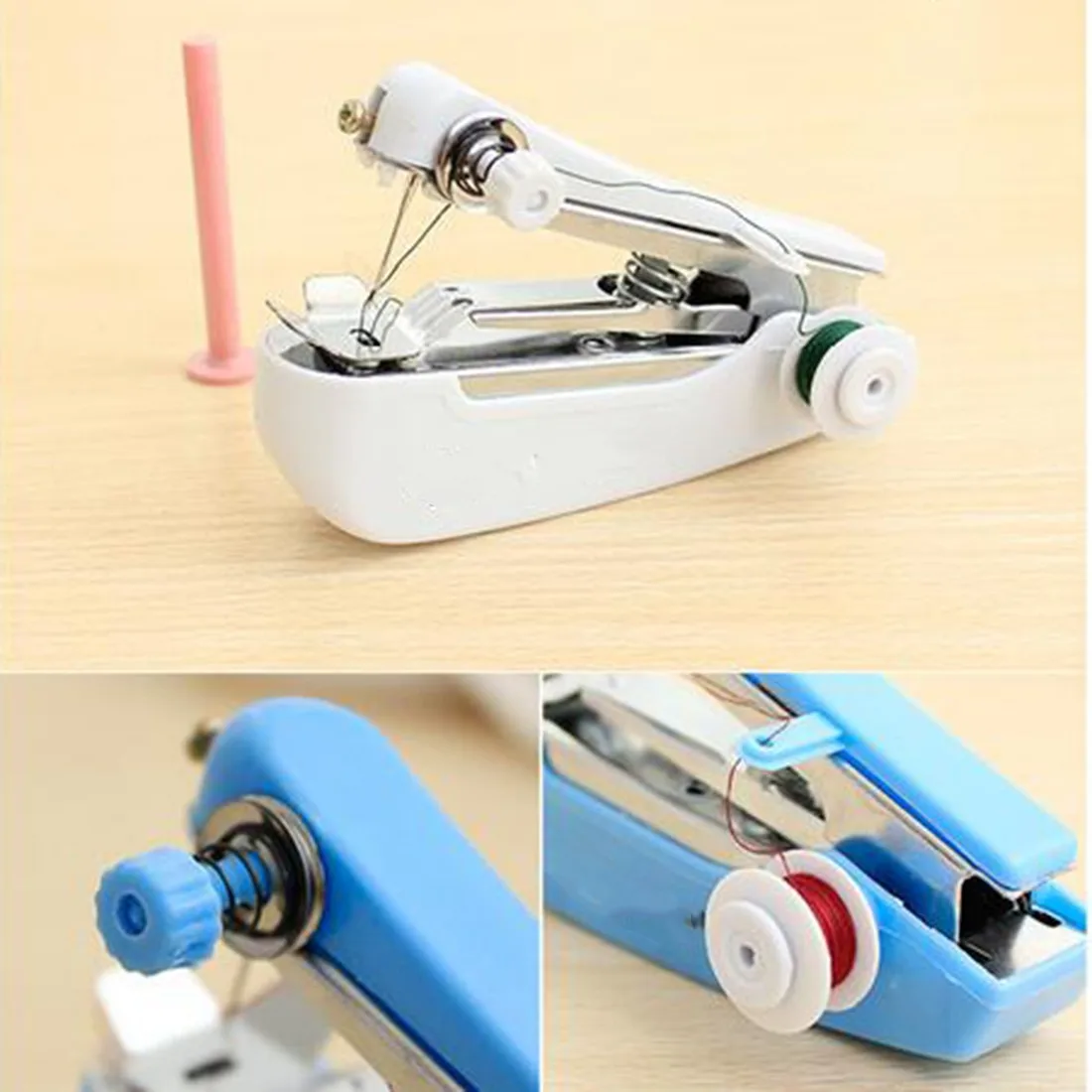  New 1Pcs Portable Needlework Cordless Mini Hand-Held Clothes Fabrics Sewing Machine