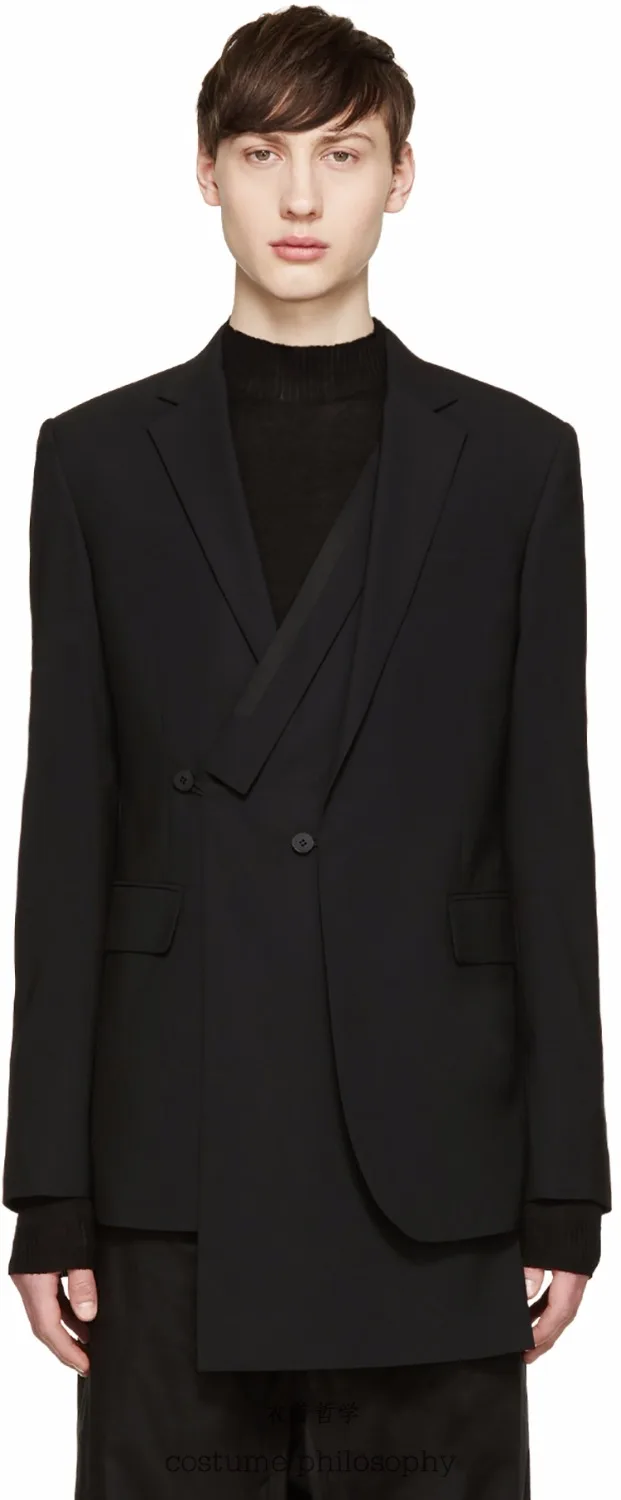 

Custom clothing 2018 New design men's stitching suit with double - breasted suit with irregular double collar coat size S-6XL