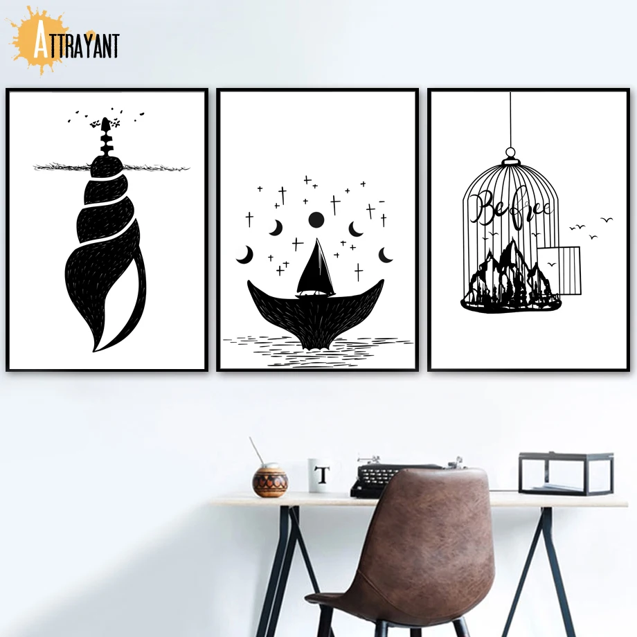 

Abstract Conch Ship Cage Wall Art Canvas Painting Nordic Posters And Prints Wall Pictures For Living Room Bedroom Home Decor