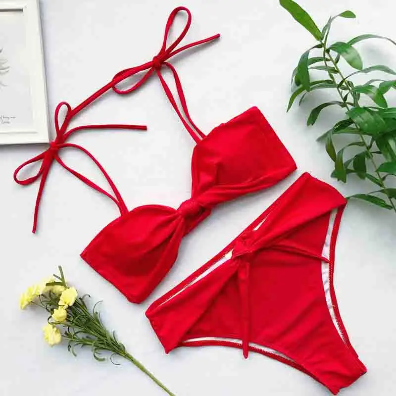 

Swimsuit Women Sexy Bikinis Bowknot Cut Bikini 2019 Mujer High Waisted Push Up Swimwear Woman Bathing Suit High Cut Beachwear