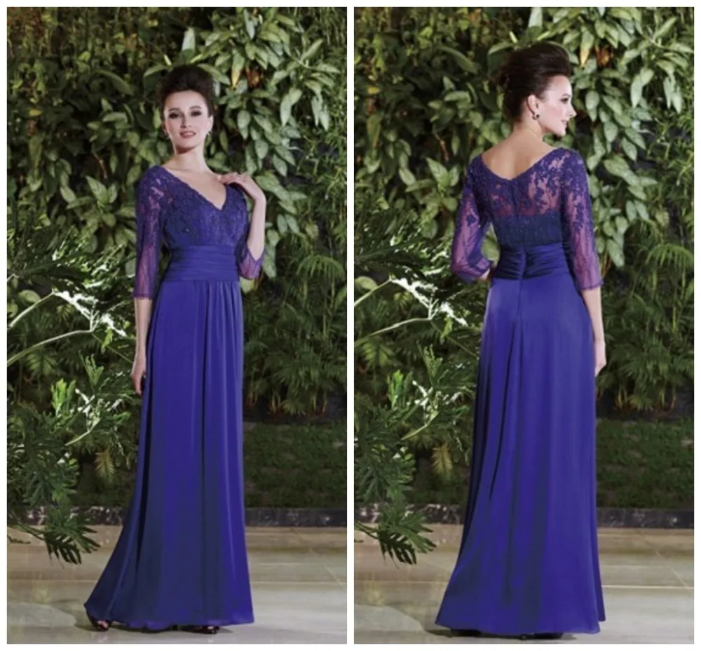 Sexy Pant Suits See Through V Neck Purple Long Chiffon Mother Of The Bride Lace Dresses with Sleeves 2015 New Arrival HM180 | Свадьбы и