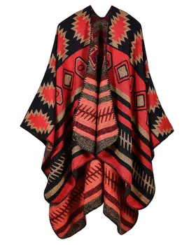 

2020 Women Poncho Scarf Cardigan Sweater Geometrical Print Retro Scarves For Women Warm Cape Shawl Long Scarves Pashmina Outwear
