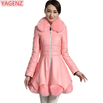 

YAGENZ Womens Faux Leather Jacket Winter Coat Women Plus size Leather Jacket Long Coats Casual Faux leather Fur collar Coat 801