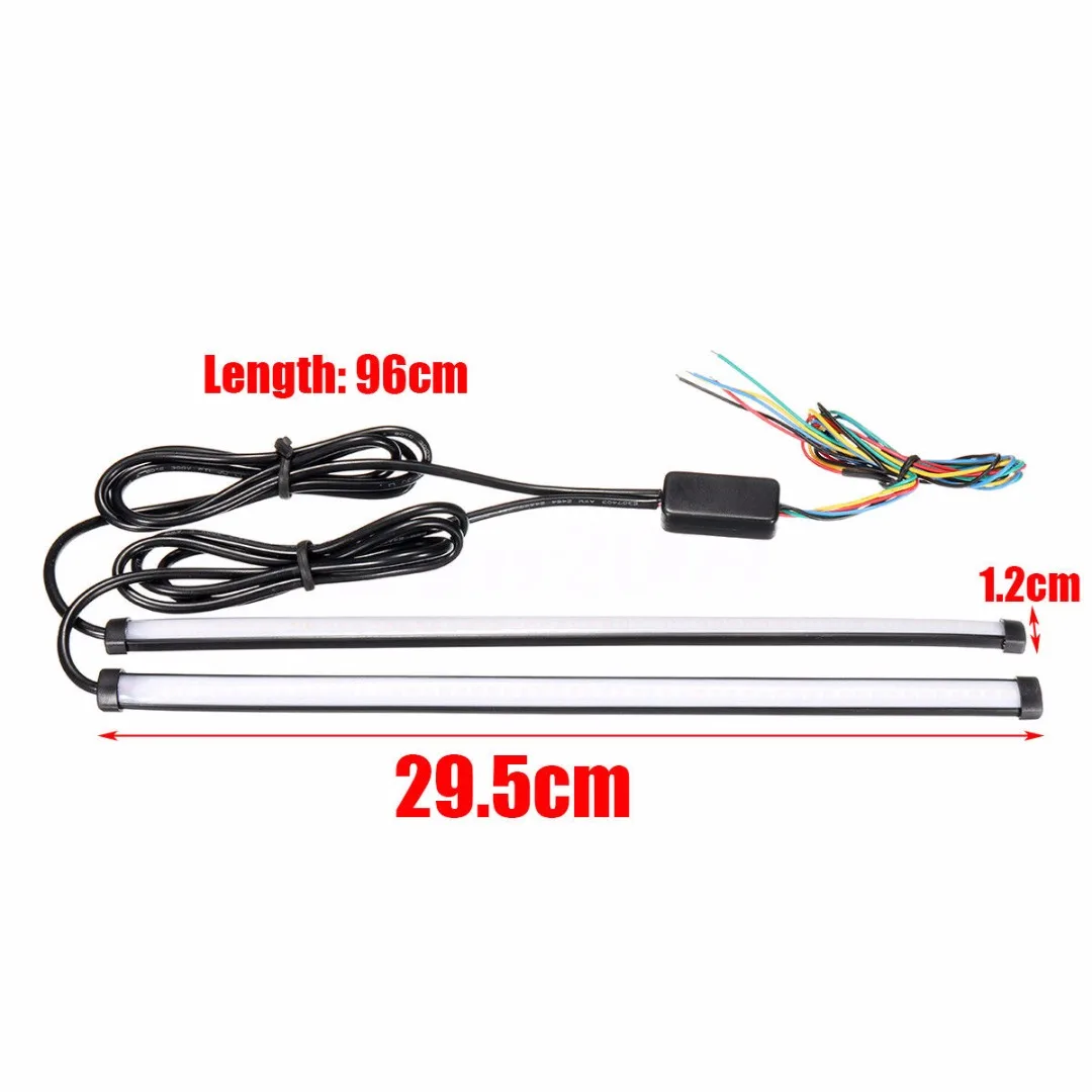 2pcs/set  29.5cm Switchback Car Amber+White LED DRL Brake Turn Signal Light Strip