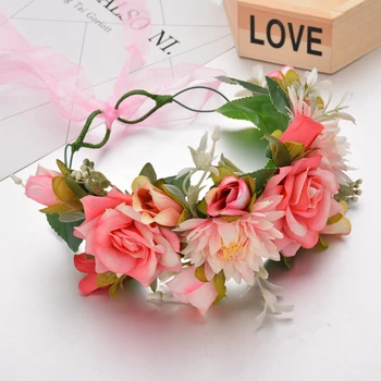 

12pcs Bride Wedding Flower Headband Wreath Hairband Party Flower Girl Hair Accessories Flower Crown garland Flower Headpiece