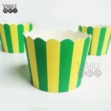 100 шт. зеленый желтый полосатый дизайн на машины для производства бумажных выпечки чашка кекса одежда для свадьбы, дня рождения; Выпускной переезд вечерние товары для праздника
