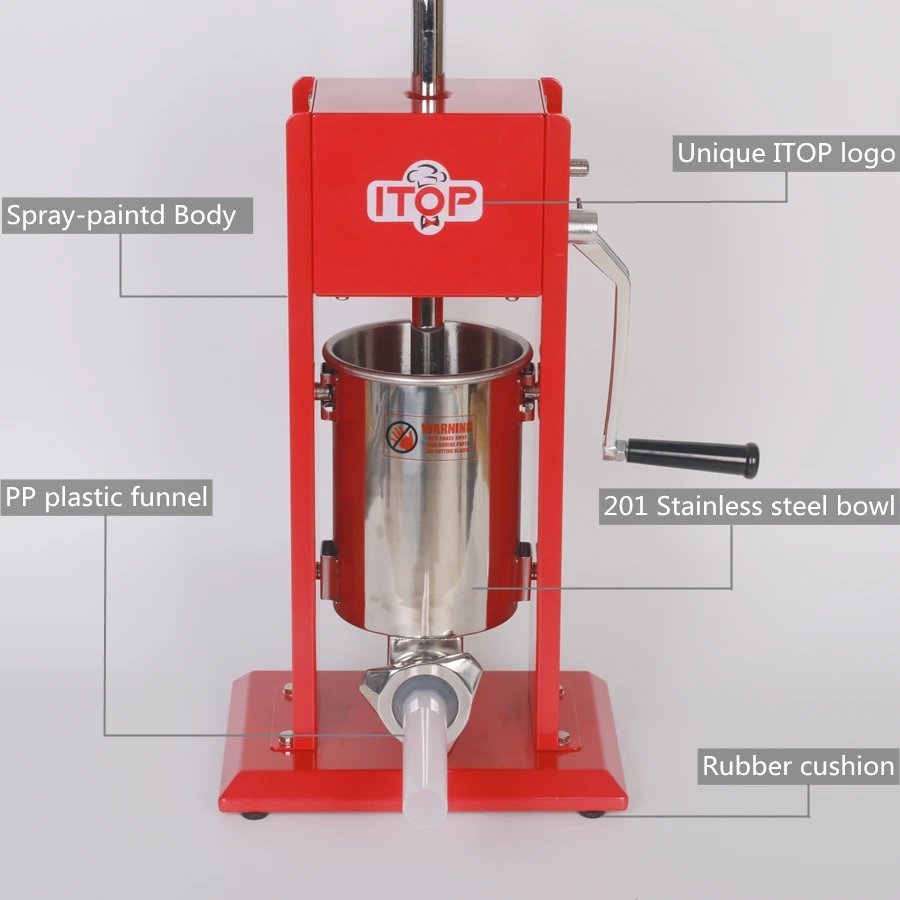 ITOP Commercial Food Filling Machine 3L Sausage Stuffers Meat Food Double Speeds Manual Sausage Fillers With 4 Funnels