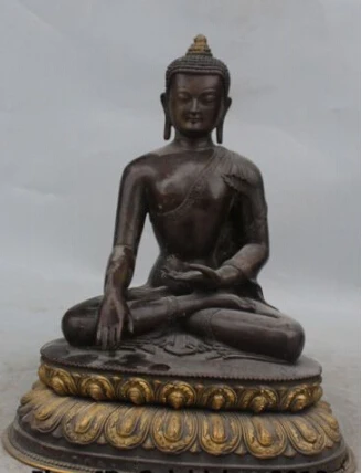 

RHS0138 10" Tibetan Buddhism Bronze Gilt Seat Lotus Shakyamuni Amitabha Buddha Statue