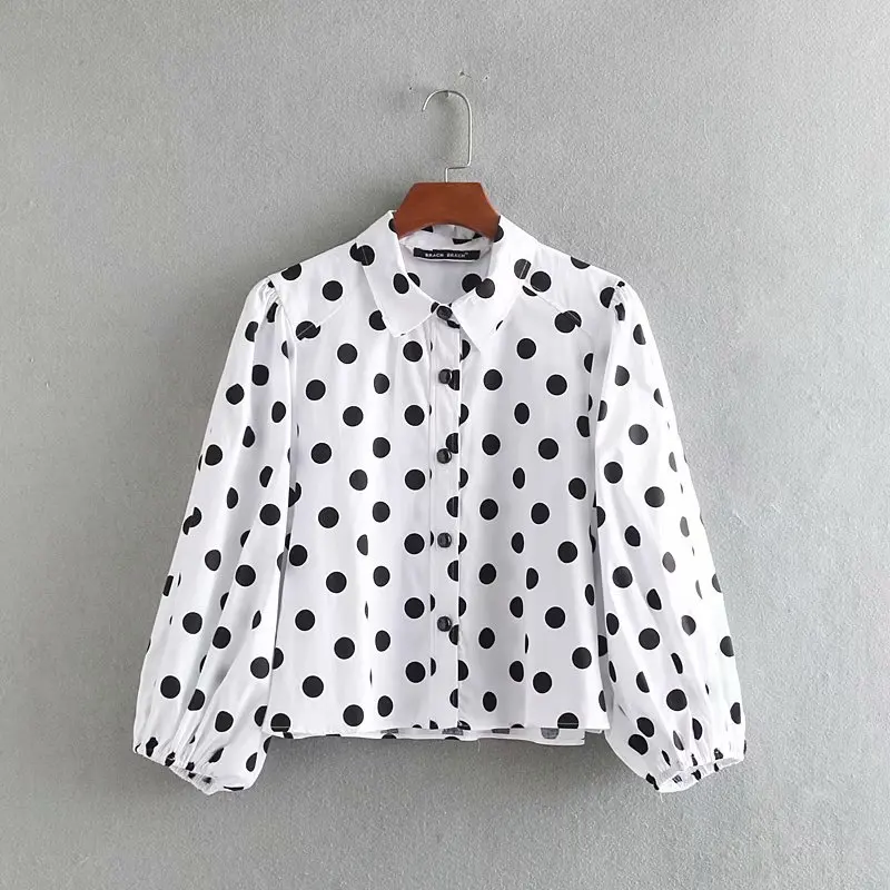 

2019 women fashion polka dot print casual business blouse shirt women chic lantern sleeve buttons blusas new chemise tops LS3519