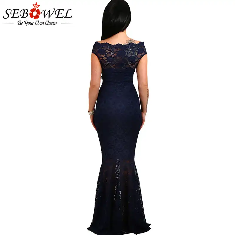 black lace fishtail maxi dress