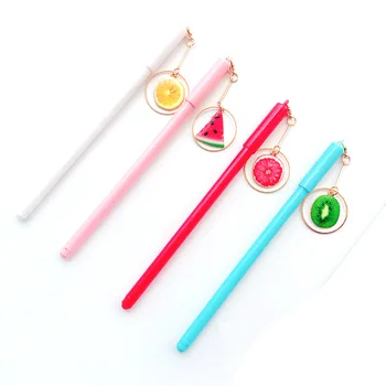 

5pcs Summer fruit gel pen set Mini Lemon Strawberry pendant 0.5mm Black color pens gift Stationery Office school supplies A6564