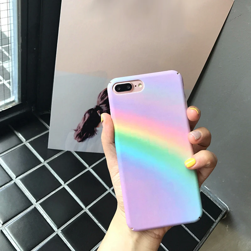 

Water Sticker fresh literary rainbow phone case For iphone 7 8 Plus X Cover Case For iphone 6 6s Plus X 10 Colorful Art Fundas