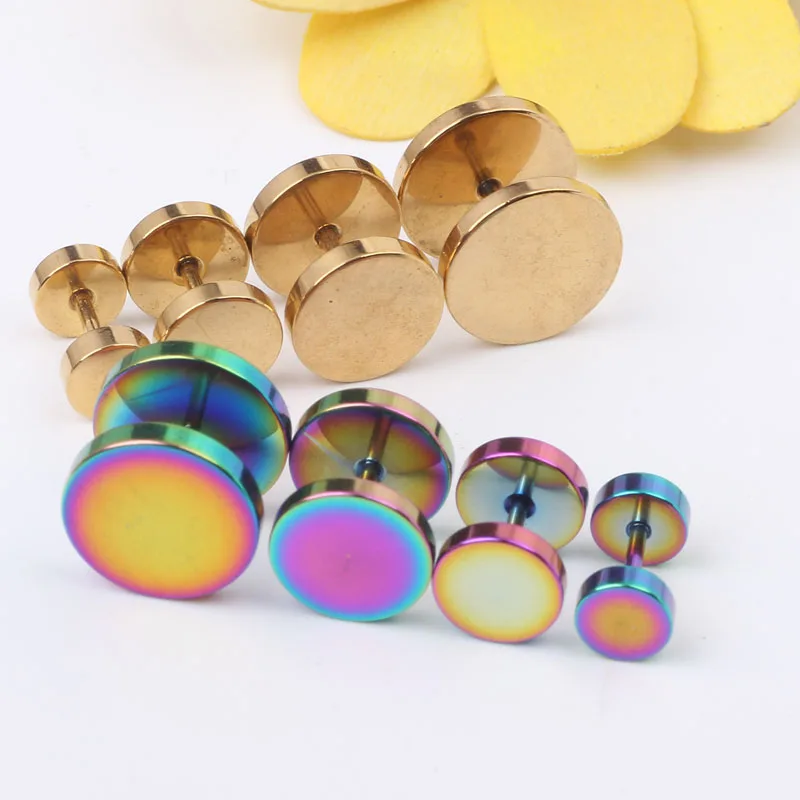 Men Women Girl Cool Barbell Punk Gothic Stainless Steel Ear Studs Earrings Plugs Body Jewelry Fashion 40pcs/lot 6-12mm