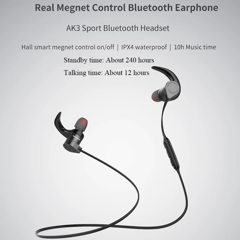 AWEI AK3 беспроводные Bluetooth наушники магнитные спортивные водонепроницаемая
