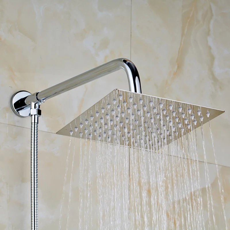 Solid Brass Chrome Polished Bathroom 8 Square Shower Head Shower Arm 150cm Shower Hose