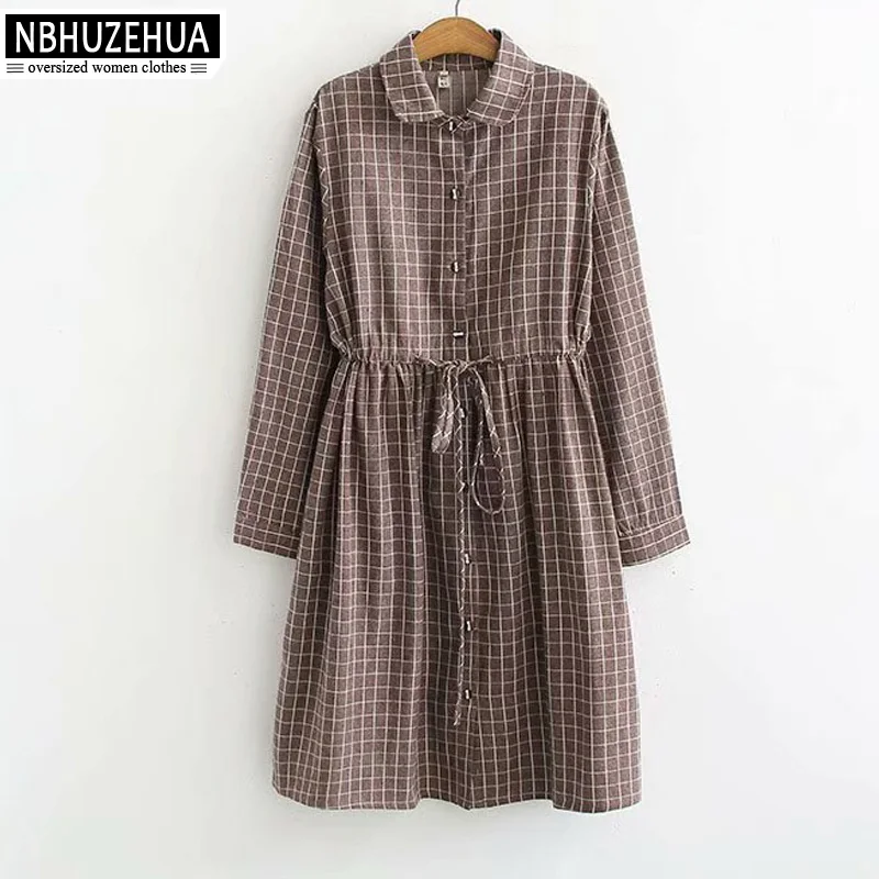

NBHUZEHUA Retro Blouse Women Long Sleeve Casual Loose Long Plaid Shirt Female Plus Size Cotton Blouses For Ladies 5XL 6XL 19-A9