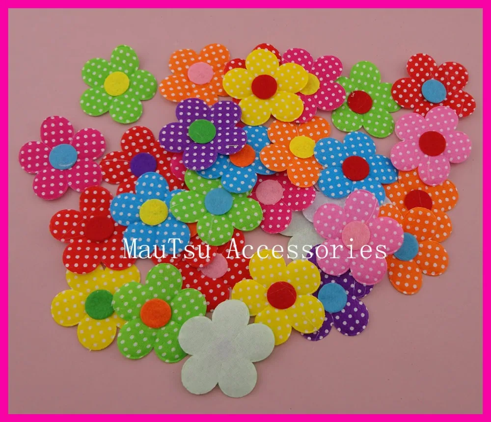 

20PCS 5.0cm 2.0" felt center Colorful Polka Dot printing Fabric Flower Patches Applique for Kids DIY,Children Boutique Handmade