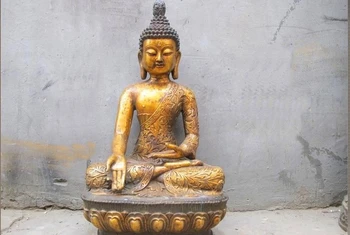 

23"Tibet Tibetan Monastery Classical Bronze Flowers Sakyamuni Buddha statue