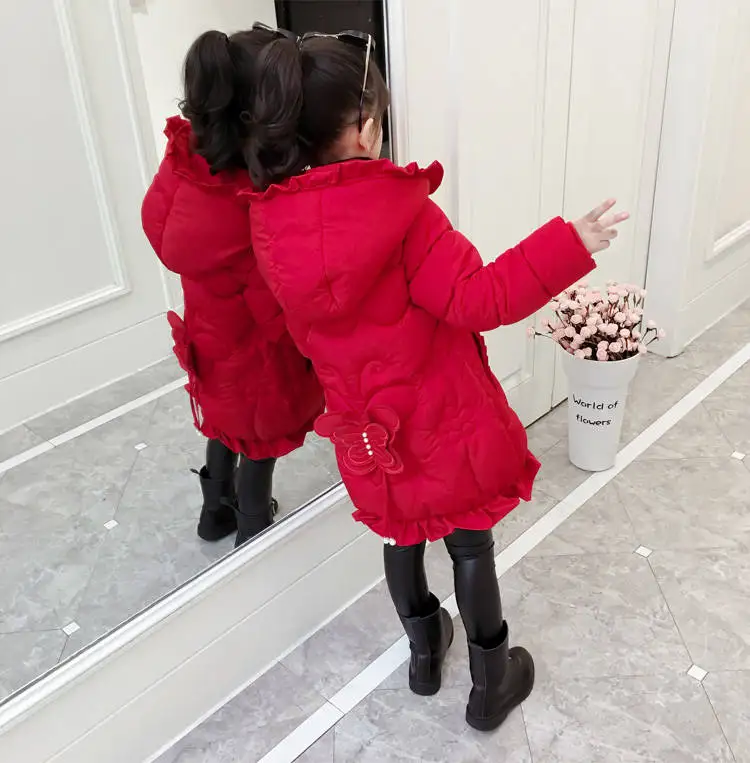 Хлопковое пальто для девочек г. Новая зимняя детская одежда иностранная хлопковая куртка для девочек, плотное пальто для крупных детей