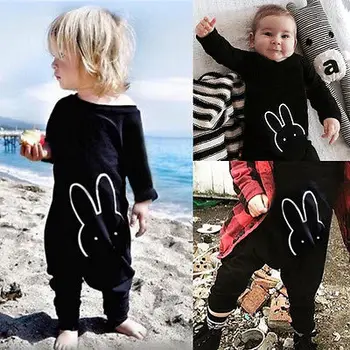 

Cotton Newborn Infant Baby Boy Girls Playsuit Romper Jumpsuit Clothes Black Outfits Set WIth Rabbit Print