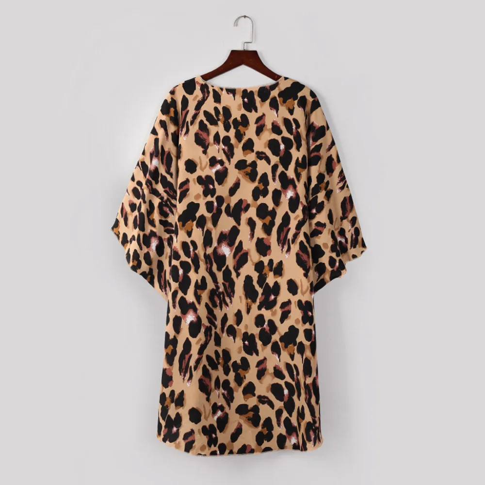Leopard Long Cardigan Women 34 Sleeve Chiffon Kimono Cardigan Beach Swimsuit Smock Cardigan Plus Size Camisa Feminina 40MR05 (11)