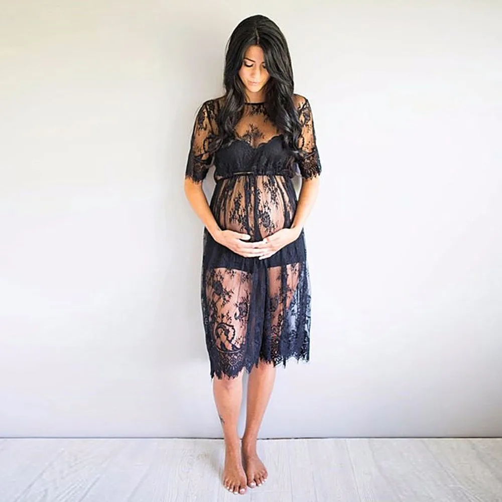 2017 White Black Maternity Photography Props Maternity Gown Lace Sexy Dress Fancy shooting photo Summer Pregnant Dress Plus Size
