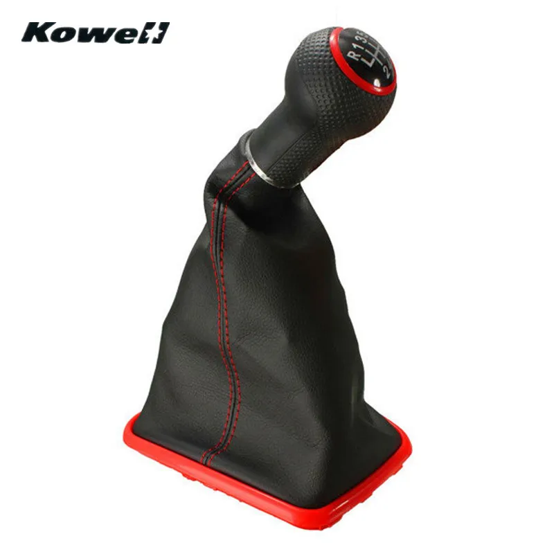 

KOWELL PU Leather 6-Speed MT Manual Transmission Gear Shift Knob + Gator Boot for Volkswagen VW Mk4 Golf Jetta Bora GTI R32
