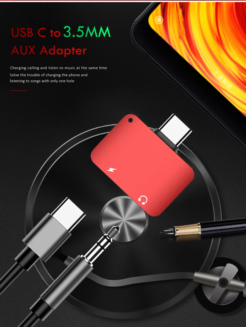 !ACCEZZ 2 in 1 Usb Type C to 3.5mm Aux Audio And Charger Adapter For Xiaomi 6 Nubian n17 Charge Headphone Jack Connect Splitter (2)