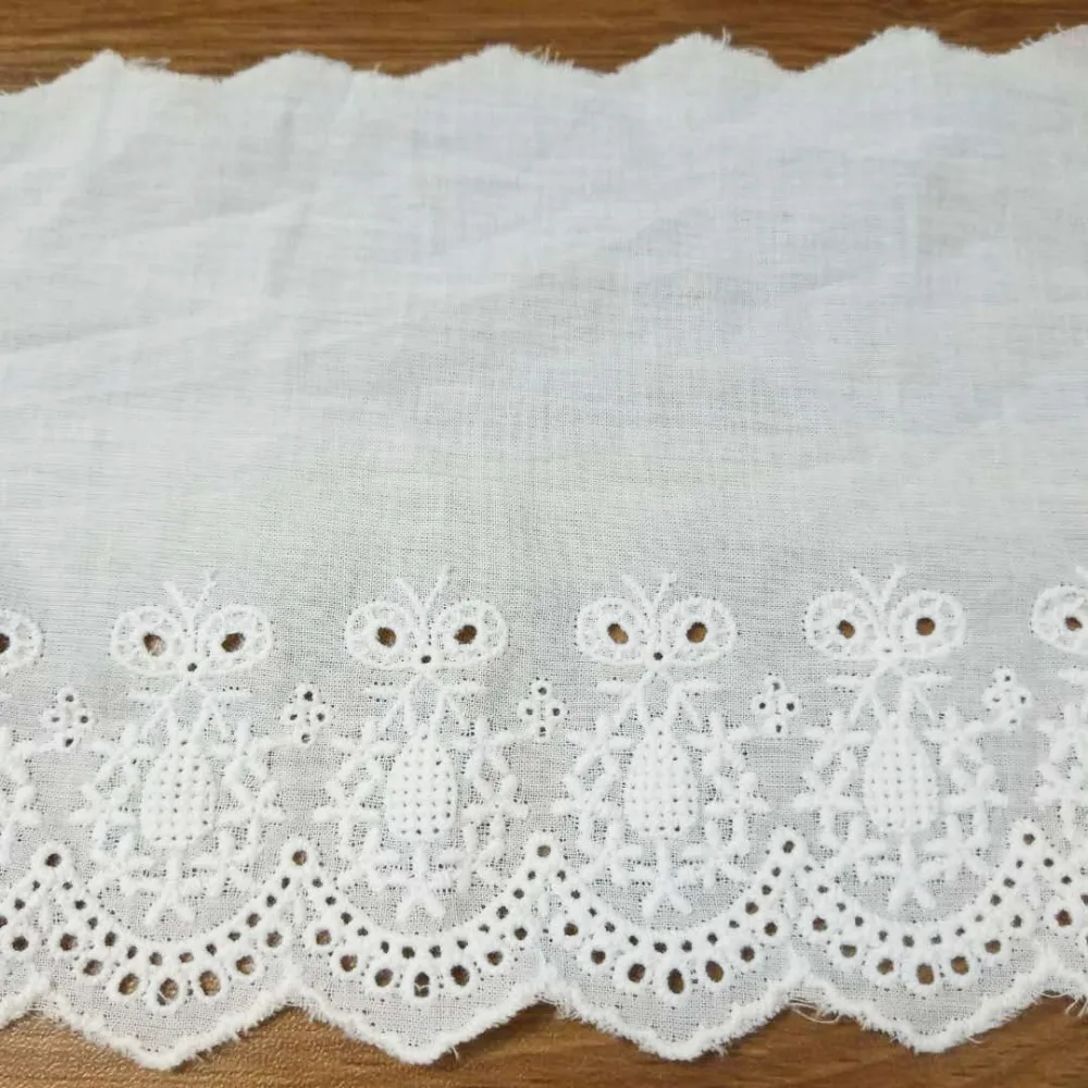 Embroidered Cotton Lace Fabric 12cm width Lace Cotton Fabric for