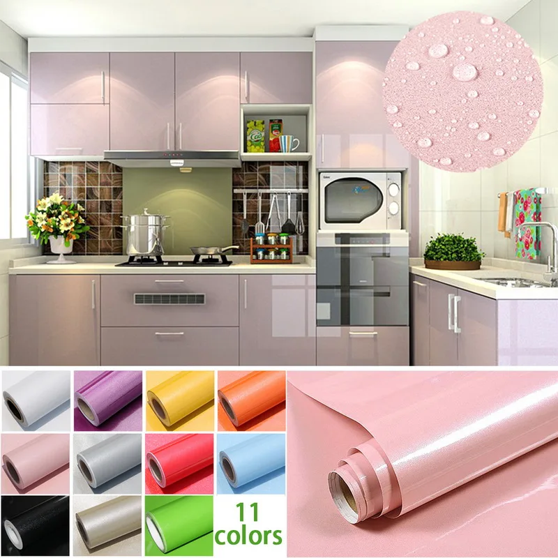 

1M/Roll Glossy Waterproof PVC Cabinet Wallpaper Self Adhesive Contact Paper Cabinet For Door Furniture Stickers Bathroom Kitchen