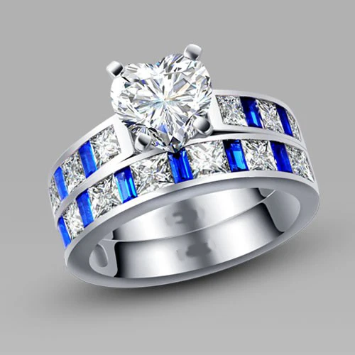 Heart Cut White And Blue Cubic Zirconia Silver Women S Wedding Ring Heart Cut White And Blue Cubic Zirconia Silver Women S Wedding Ring Set Promise