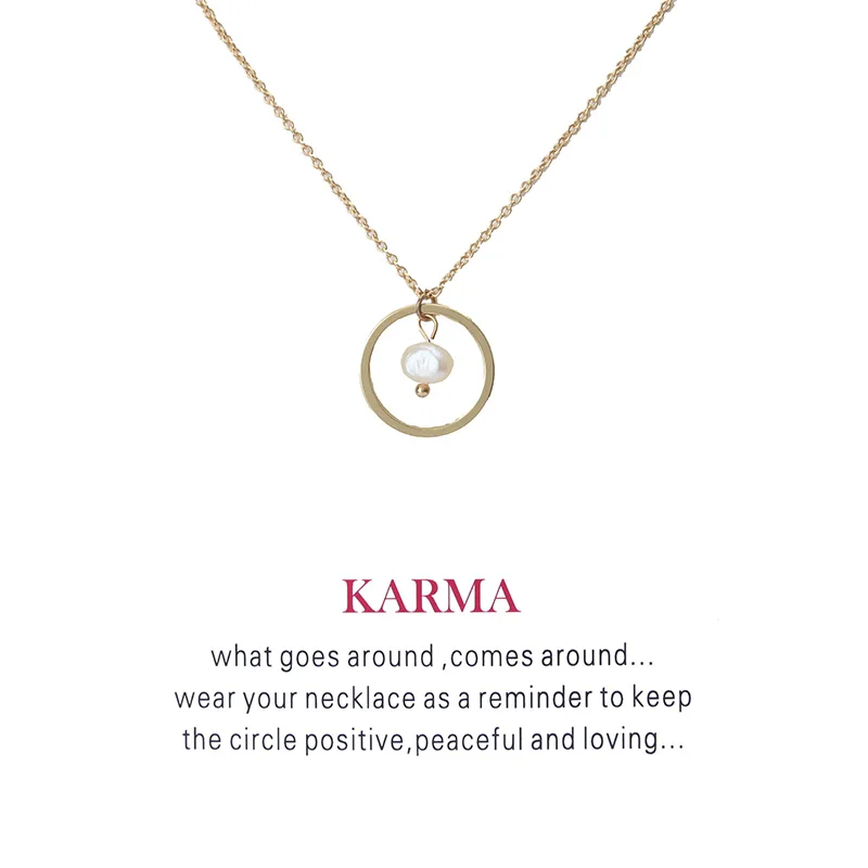 

1pc Minimalist Karma Imitation Pearl Wish Card Choker Collier Necklaces Link Chains Gold Plate For Women Statement Jewelry Gift