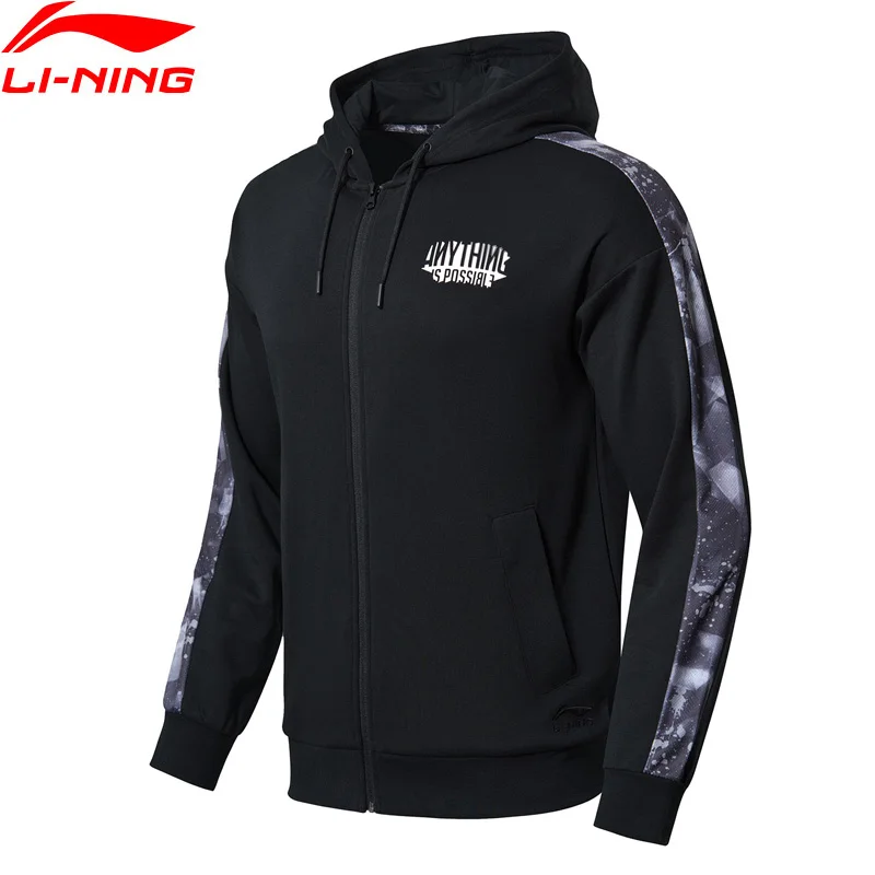 

Li-Ning Men The Trend Sports Hoodie Printing Cotton Polyester Regular Fit Zipper Closure LiNing Sport Sweater AWDN685 MWW1432