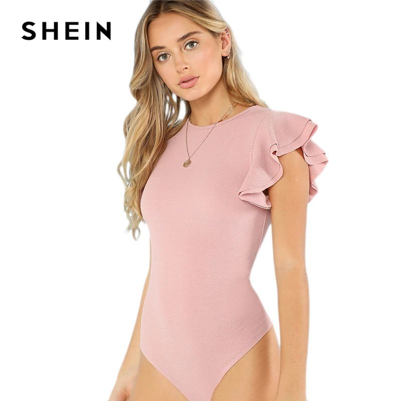 SHEIN Layered Ruffle Detail Textured Bodysuit 2018 Summer Round Neck Ruffle Bodysuit Clothing Women Pink Solid Casual Bodysuit SHEIN Layered Ruffle Detail Textured Bodysuit 2018 Summer Round Neck Ruffle Bodysuit Clothing Women Pink Solid Casual Bodysuit