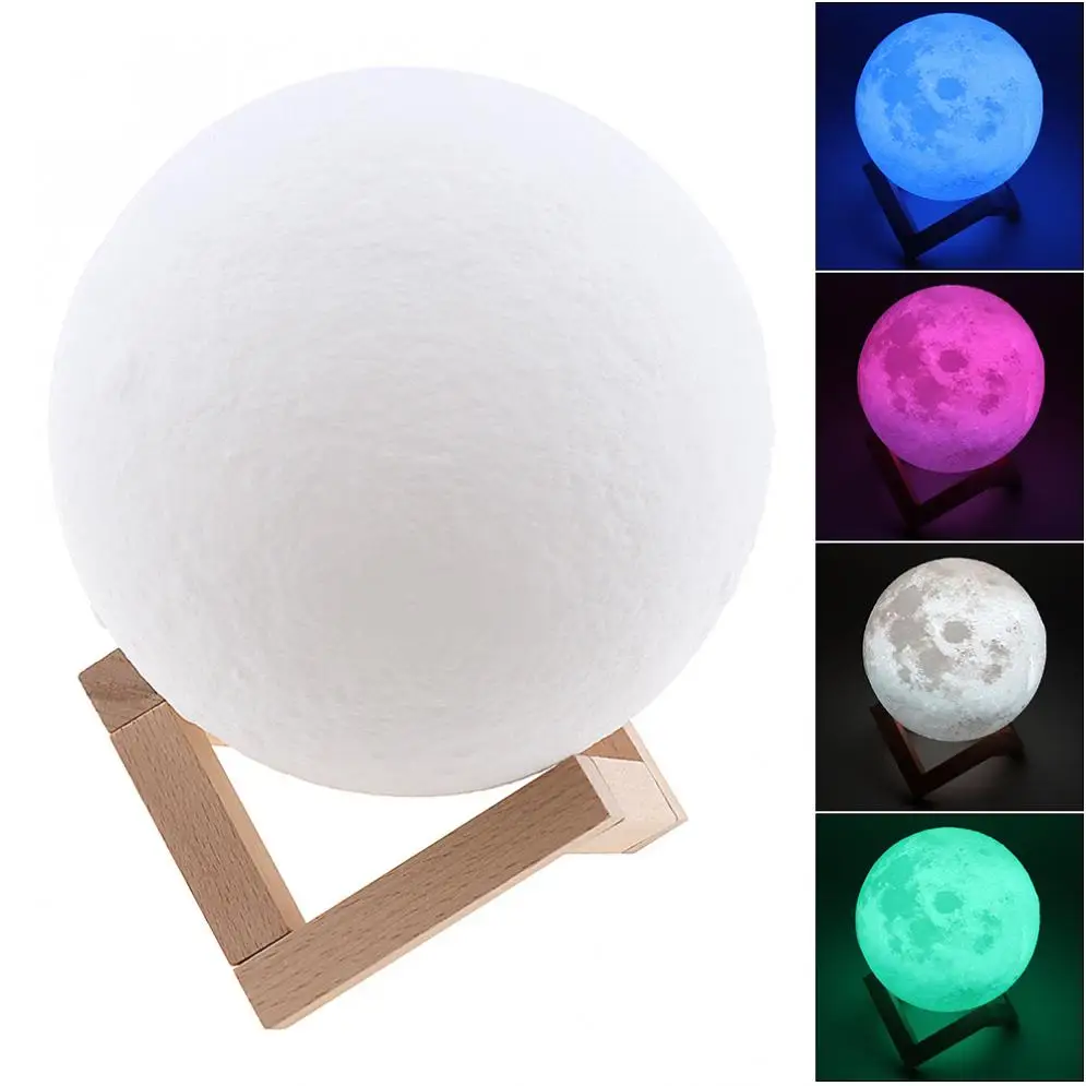 

13CM Rechargeable 3D Print Moon Lamp with 7 Colors Change Pat Switch for Bedroom Bookcase Night Light Home Decor Gift