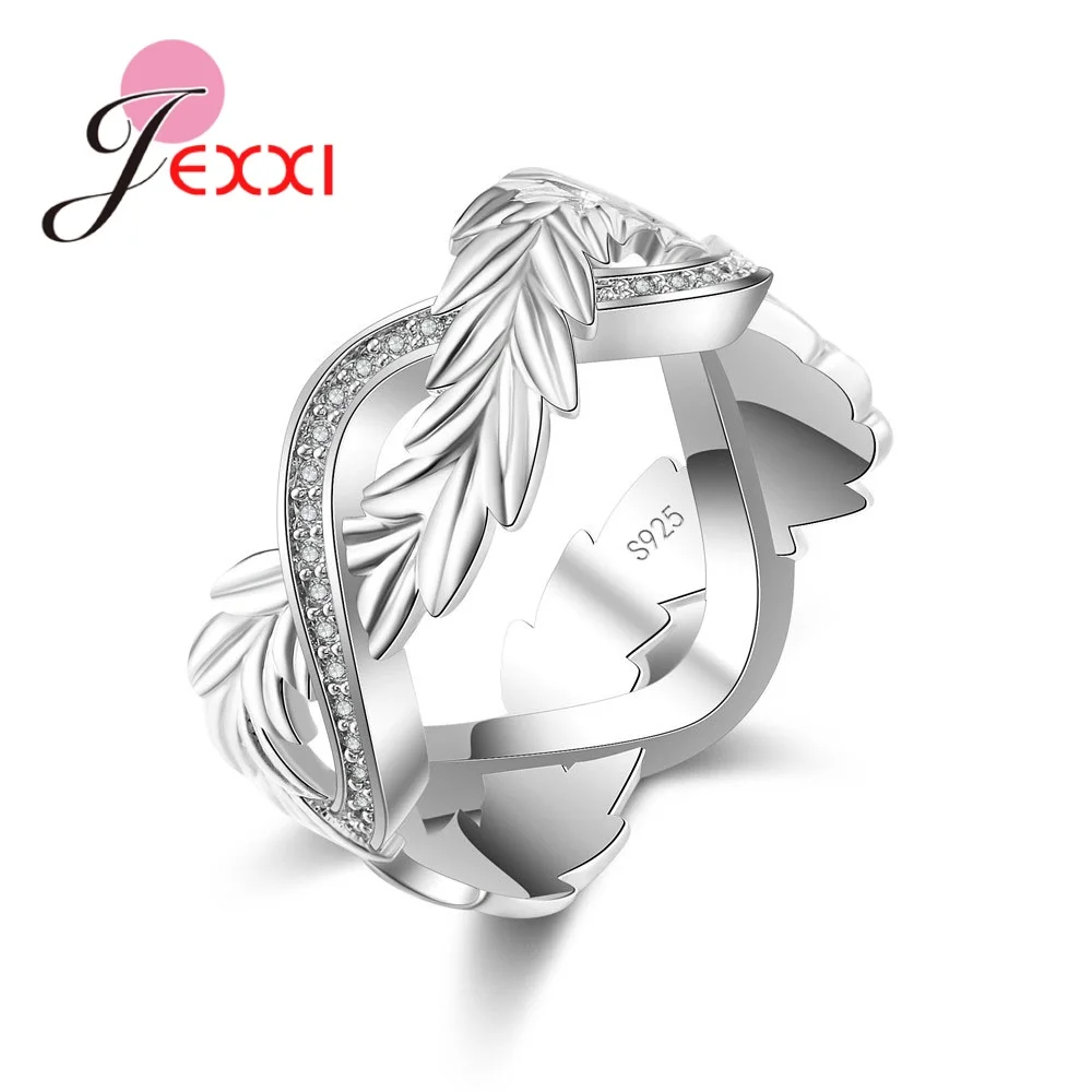 

JEXXI New Fashion Feather Rotation Real 925 Sterling Silver Rings Free Shipping Ring Austrian Crystals Dropshipping High Quality